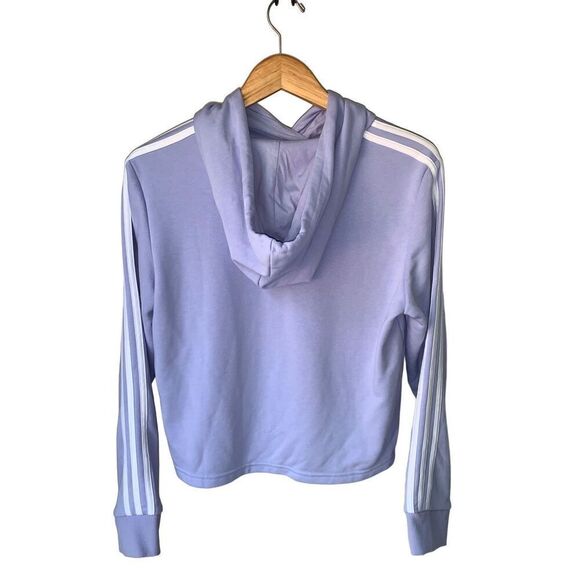 Adidas Lilac & White Essentials 3 Stripped Cropped Hooded Sweatshirt - Picture 5 of 12